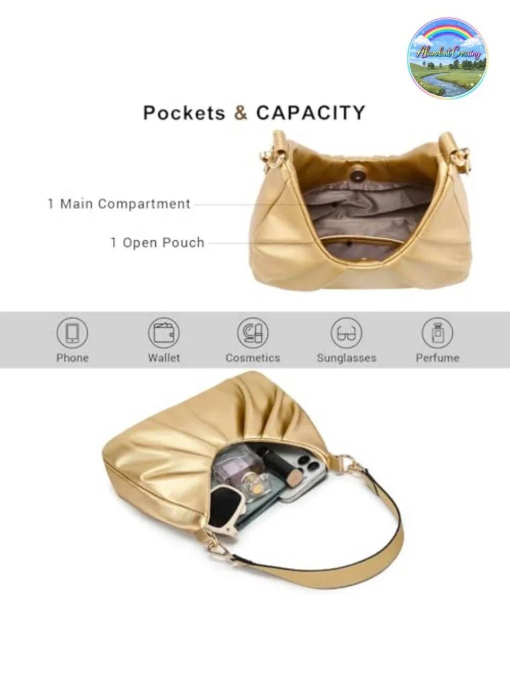Vegan Leather Ruched Hobo Handbag Women's Shoulder Purse Crossbody with 2 Straps